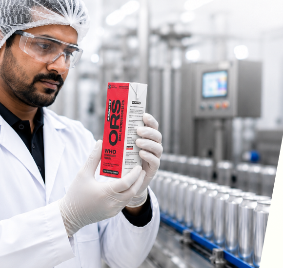 Scientist inspecting a Novalyte ORS pack